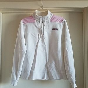 Large White/Pink Vineyard Vines half-zip pullover